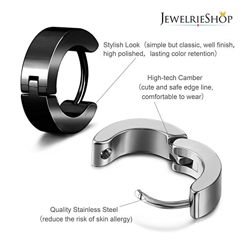 JewelrieShop Men Jewelry Set Huggie Earrings Hinged Hoop Dangle Earrings, Stainless Steel, Hypoallergenic, Urban Hoop Earrings2