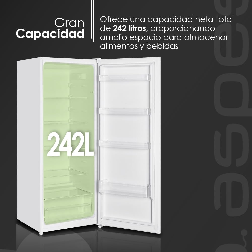 Aspes Frigorífico Refrigerador Blanco AR145501E. Capacidad 242 Litros, Puerta Reversible, Bajo Nivel Sonoro, Eficiencia Energética Clase E