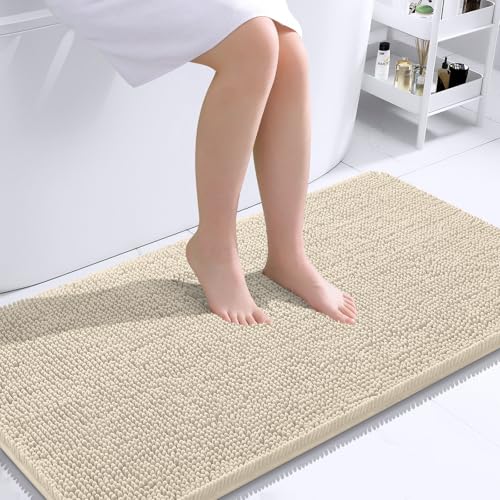 Image of OLANLY Large Bathroom Rugs 40x24, Extra Soft Absorbent Chenille Bath Rugs, Rubber Backing Quick Dry, Machine Washable Bath Mats for Bathroom Floor, Tub and Shower, Home Decor Accessories, Sand