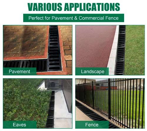 Image of Pedestrian 4 Pack 16x8in Ductile Iron Trench Drain Grate | Durable Metal Anti Corrosion A15 Cast Iron Channel Outdoor Channel Drainage Cover Downspout Sewer Yard Fence Basement