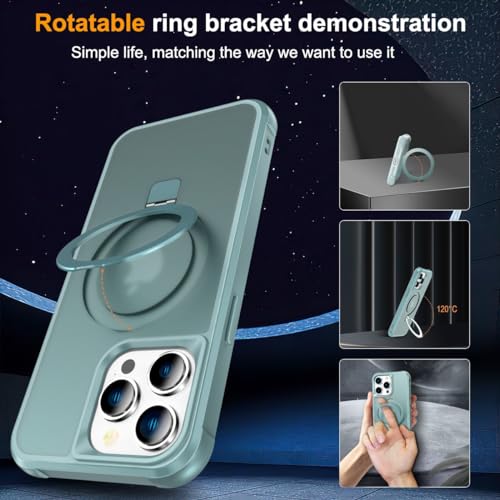BAISRKE Designed for iPhone 13 Pro Case with Magnetic Invisible O-Ring Stand [Compatible with MagSafe] [with Screen Protector] Matte Translucent Case for iPhone 13 Pro 6.1", Teal Green by BAISRKE - Image 3