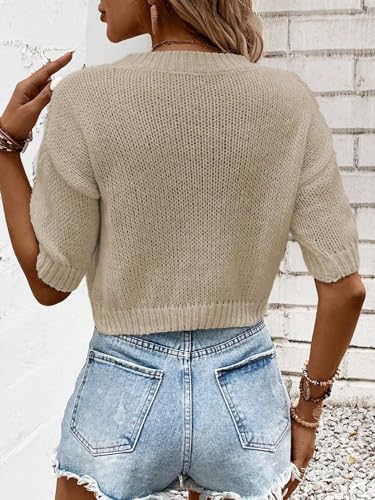 Image of GORGLITTER Women's Puff Short Sleeve Crop Cropped Sweaters Top Cute Outfits | Old Money Outfits Women, Date Night Outfit for Women, Going Out Tops Trendy, Knit Tops Sweater