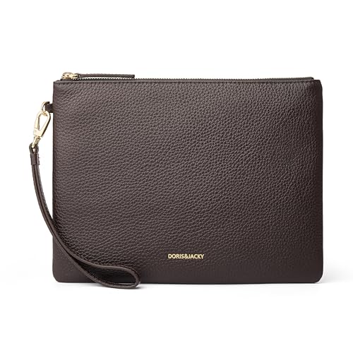 Image of DORIS&JACKY Women Leather Clutch Purse and Phone Wallet with Wristlet Strap | Soft Designer Evening Party Bag, Thin Slim RFID Blocking Cellphone Pouch Case, Formal Casual Handheld Premium Little Purse