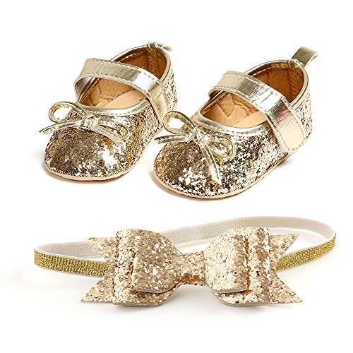 Baby Girls Mary Jane Flats With Bowknot Headband Infant Princess Dress Soft Sole Crib Shoes Non-Slip For Toddler First Walkers #TOP3