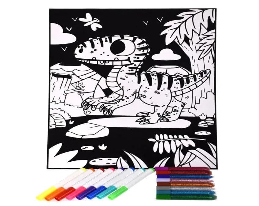 Jouets by Eduspark Large Velvet Coloring Kit 17 Pcs Wooden Art Kit for Kids | Includes Velvet Coloring Sheets & Markers | DIY Coloring Activity Set for Ages 4+ - Dinosaur Shape-image-30