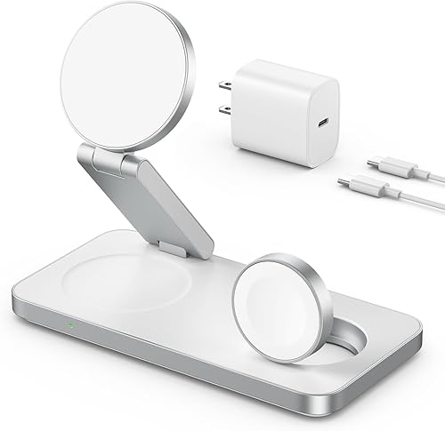Miniatura 9 de VBA Estación de carga inalámbrica 3 en 1 para cargador Apple MagSafe, soporte de cargador inalámbrico magnético plegable de carga rápida, cargador