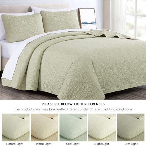 Image of Chezmoi Collection Austin Queen Bedspread Set 3-Piece Pinsonic Quilted Oversized Bedspread Coverlet Set, Queen, Tan
