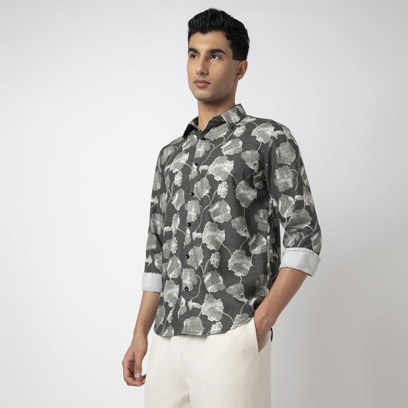 Image of MARK & ALBERT Men's Printed Full Sleeves Regular Fit Shirt Blue | 100% Cotton Stretchable Fabric