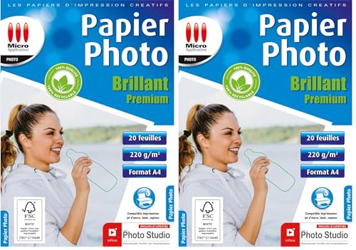 Papier photo brillant 220g A4 jet d'encre écologique 40f
