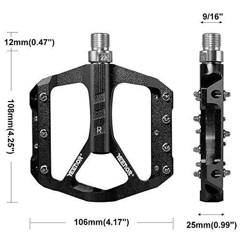 Yeenor Road/Mountain Bike Pedals Mtb Pedals Bicycle Flat Pedals Aluminum 9/16" Sealed Bearing Lightweight Platform For Road Mountain Bmx Mtb Bike (Black) #TOP3