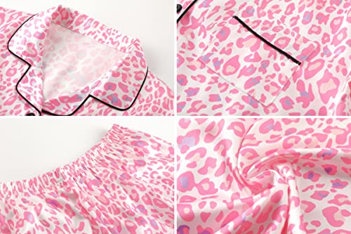 Image of Umeyda Women & Girls Pajamas Set, Soft Satin Lightweight Silk Button-Down Top with Shorts 2 Piece PJS for Mom Boys Kids Gifts