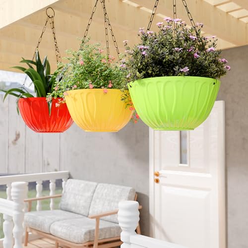 Image of YUCCABE ITALIA SHERA Hanging Wave 8 Inch Plastic Flower Pot for Plant Pack of 12 Pcs Round Shape Hanging Pot for Balcony Railing Planters for Indoor and Outdoor Garden (Green)