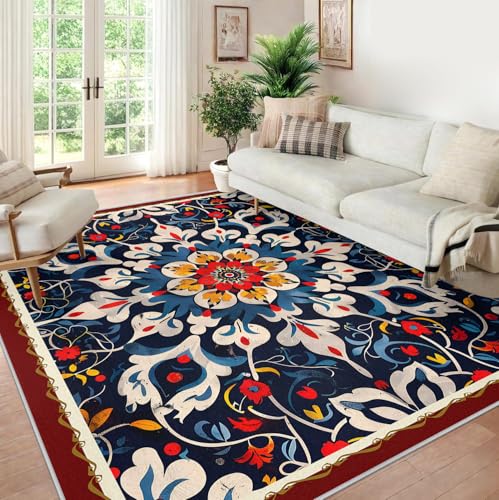 Tapis de salon abstrait floral bohème 160x230cm lavable à poils bas - 5