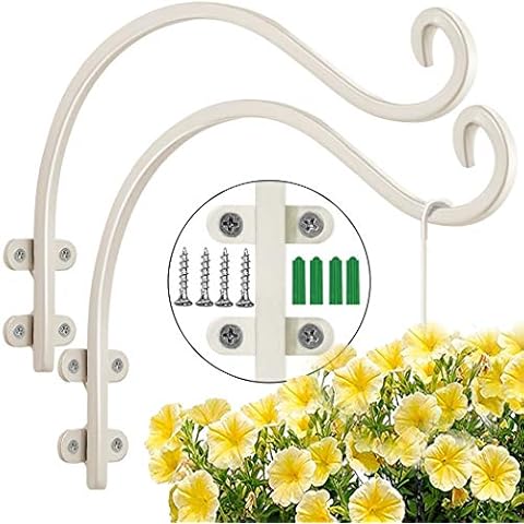 Maosen 12 Inch Plant Hangers Outdoor 2 Pack White, Heavy Duty Plant Hanging Bracket Hook for Flowers Baskets Planter Pots Bird Feeder Lanterns Wind Chimes Outdoor Indoor Cover