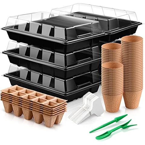 200 Pcs Seed Starter Kit Include Seed Starter Tray with Humidity Dome Germination Trays Growing Trays, 60 Cells Seedling Pot, Round Peat Pots, Plant Labels, Gardening Tools for Indoor Outdoor Garden Cover