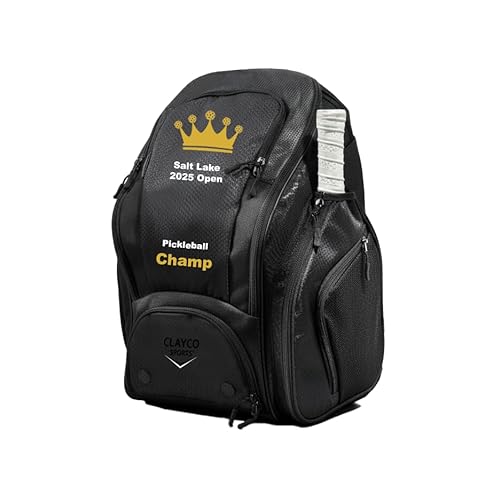 Claycosports Pickleball Bag - Personalized add a Name + Logo, Large Pickle Ball Backpack with Fence Hook, Paddle and Shoe Compartment, Pickleball gifts for Men Women (All Black)