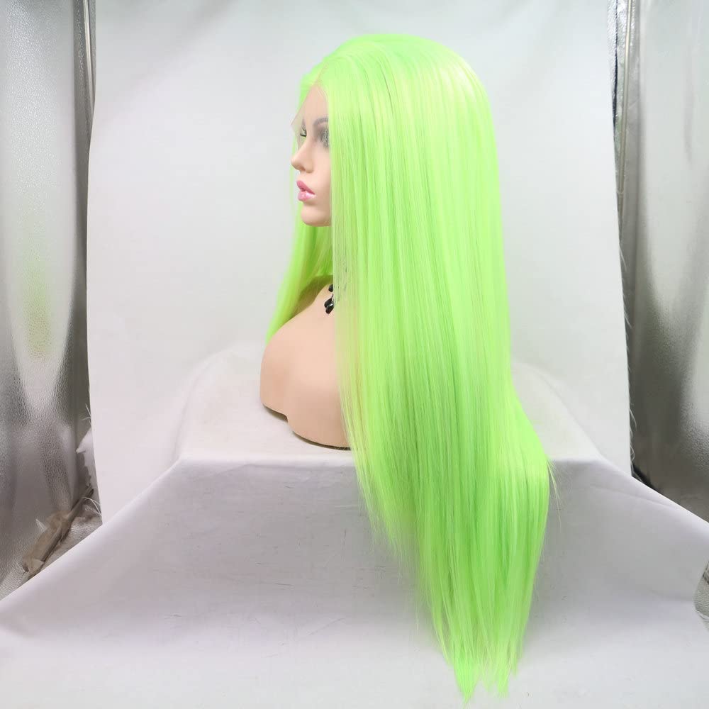 13x3" Pre Plucked Long Straight Colorful Wigs for Women Natural Looking Heat Resistant Fiber Synthetic Lace Front Wigs for Replacement/Party/Cosplay/Costume/Daily Use (Fluorescent Green) - Image 3