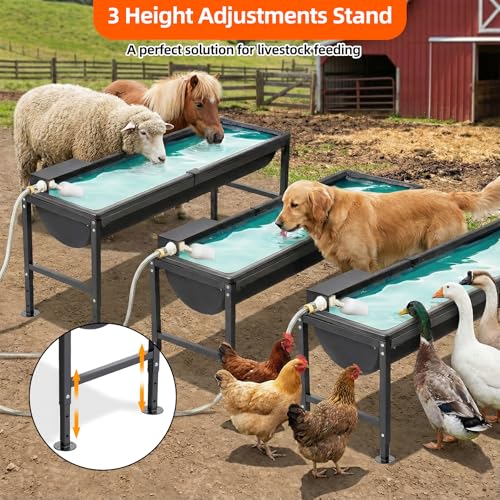 BUYYAH 2PCS Automatic Animal Waterer 11 Gallon, Livestock Water Trough with Adjustable Stand, Automatic Water Dispenser with Float Valve, Easy to Assemble, Feeding Goat, Sheep, Horse, Dog in Farm