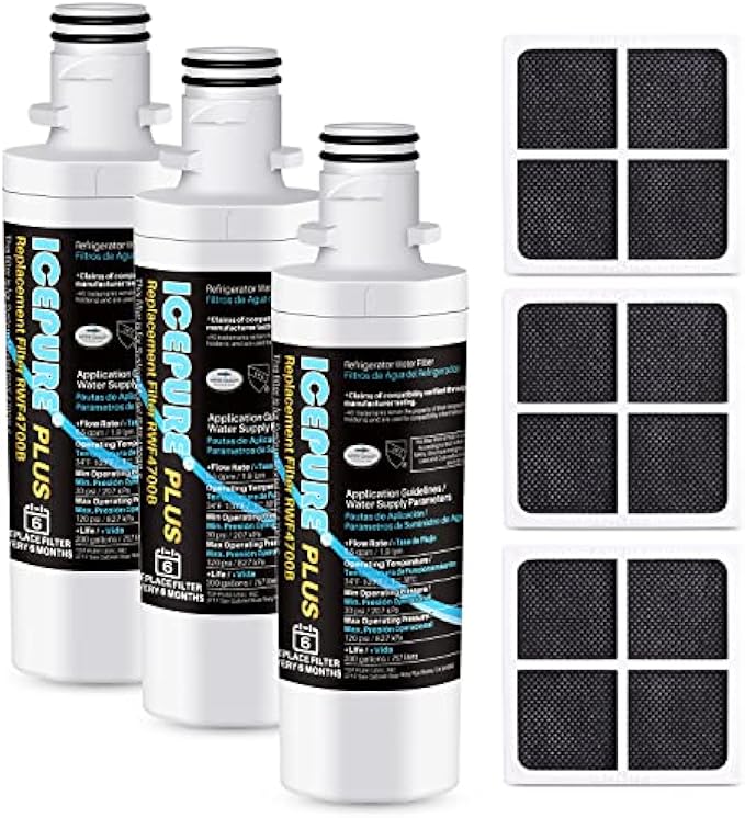 ICEPURE PLUS ADQ747935 NSF53 Certified Replacement for LG LT1000P, Kenmore Elite 9980 LT1000PC ADQ74793501 LT1000 MDJ64844601 RWF4700A LFXS26973S Refrigerator Water Filter and LT120F Air Filter,3Combo