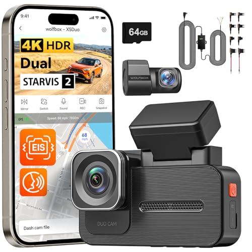 WOLFBOX X5 Duo 4K+2.5K Dash Cam & USB C Acc Hardwire Kit