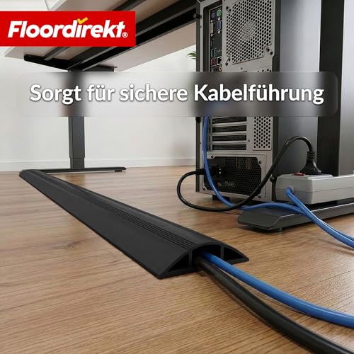 Floordirekt Fussboden Kabelkanal Stolperschutz - Schwarz 1,8m - Boden Kabelschutz - für 2 Kabel - effektiver Stolperschutz, flexibel & zuschneidbar - Cable Guard