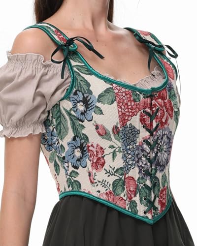 Image of CONCINEROS Women's Summer Vintage Floral Renaissance Corset Top for Women Y2k Tops Sleeveless Drawstring Crop Top