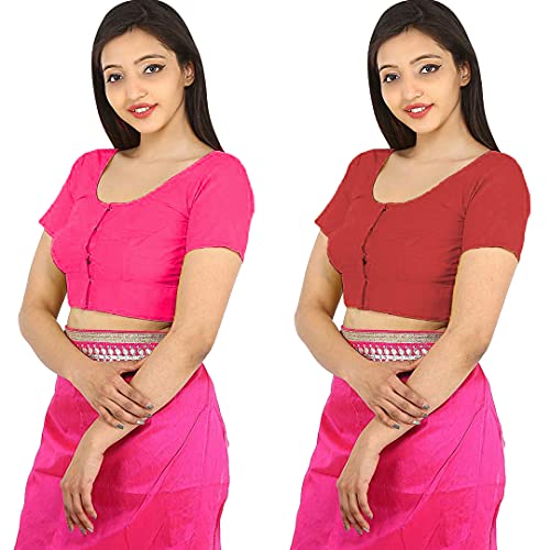Image of Namita Round Neck Readymade Pure Cotton 2by2 Blouse Combo (Froly-Chestnut) Size: (38)