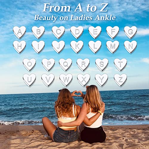 ChainsPro Women Initial Anklet, Heart Anklets for Women, A-Z Letter Ankle Bracelets Double-Layer, Adjustable Silver/Gold Plated Foot Chain Summer Beach - Image 3