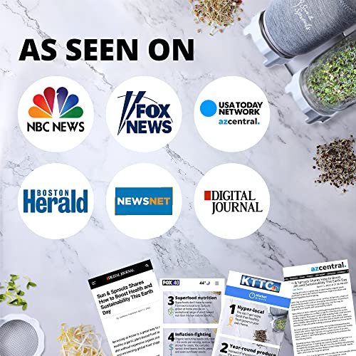 Sun & Sprouts Complete Sprouting Kit - 2 Large Wide-Mouth Mason Jars, Premium Screen Lids, Blackout Sleeves, Tray And Sprouter Stand - For Growing Broccoli, Mung Bean, Alfalfa Sprout From Seed #TOP1