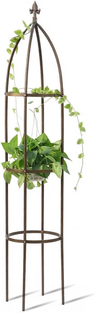 100% Metal Obelisk Garden Trellis 5.5 Feet Tall Sturdy Plant Support for Climbing Vines and Flowers Stands,1pc Upgrade (Bronze, Medium)