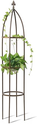 Enrejado de jardín de obelisco 100% metálico de 6.3 pies de alto, soporte resistente para plantas para enredaderas y soportes de flores, 1 pieza