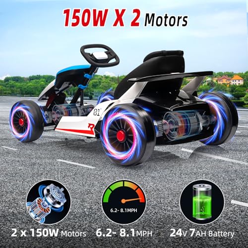 Garveelife KKLSWXQK_ZKDB3MKZUAGCALIEACK Electric Go Kart For Kids, 24V 7Ah Battery 300W Powerful Motors, 8Mph Drift Kart Car For Kids Ages 6-12 thumb #2