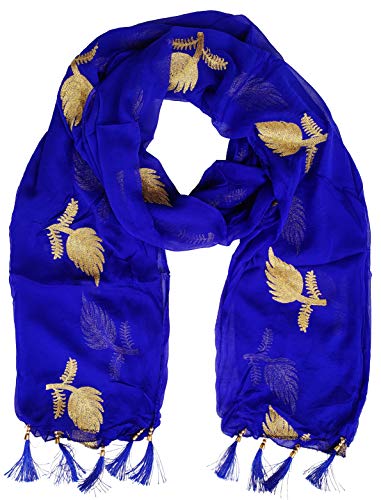 Image of YOUTHQUAKE Women's Golden Patti Work Embroidered Chiffon Dupatta for Womens & Girls With Latkan