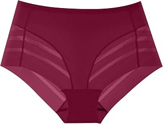 Generic High Waisted Women's Layered Sheer Mesh Briefs Panties Diagonal Stripe Side Panels Solid Black Underwear Pack Full Coverage