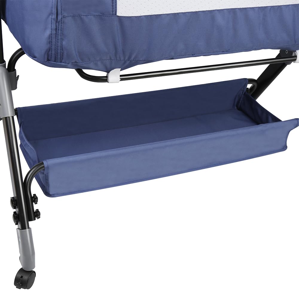 HUOLE Cuna para Recién Nacido, Sostenible, Compatible con Diferentes Camas, Altura Ajustable（4 Alturas）, Inclinable, Buena Circulación de Aire, Colchón Incluidos-104 * 52 * 100-110 cm-Azul Marino