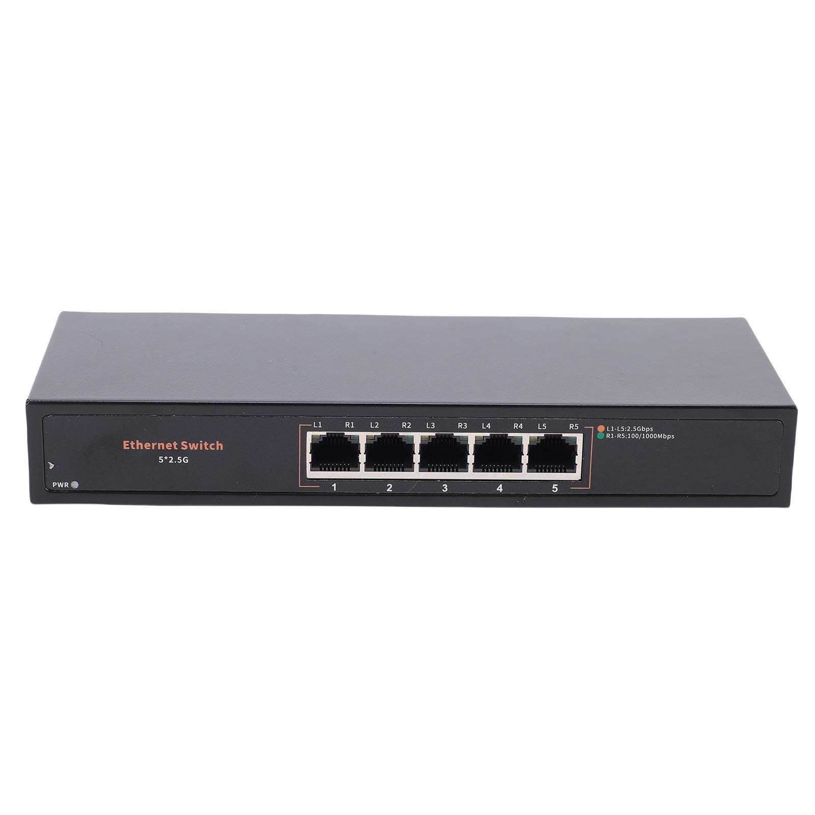 Ethernet Switch 2.5Gbps High Speed Network Hub for Gaming, 4K Streaming Media, Plug and Play for NAS and Small Offices, Aluminum Alloy 5 Port (US Plug 100‑240V)