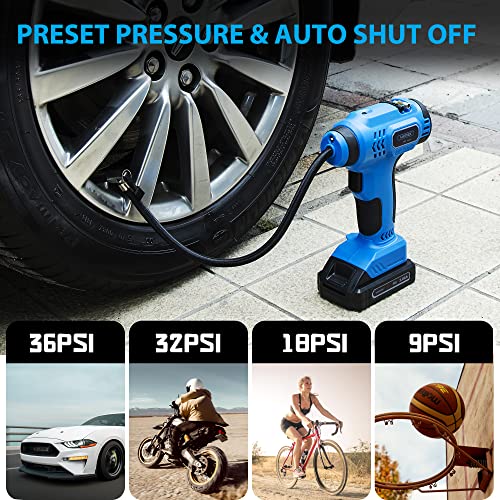 WISETOOL Cordless Tire Inflator Air Compressor,20V Battery Powered Car