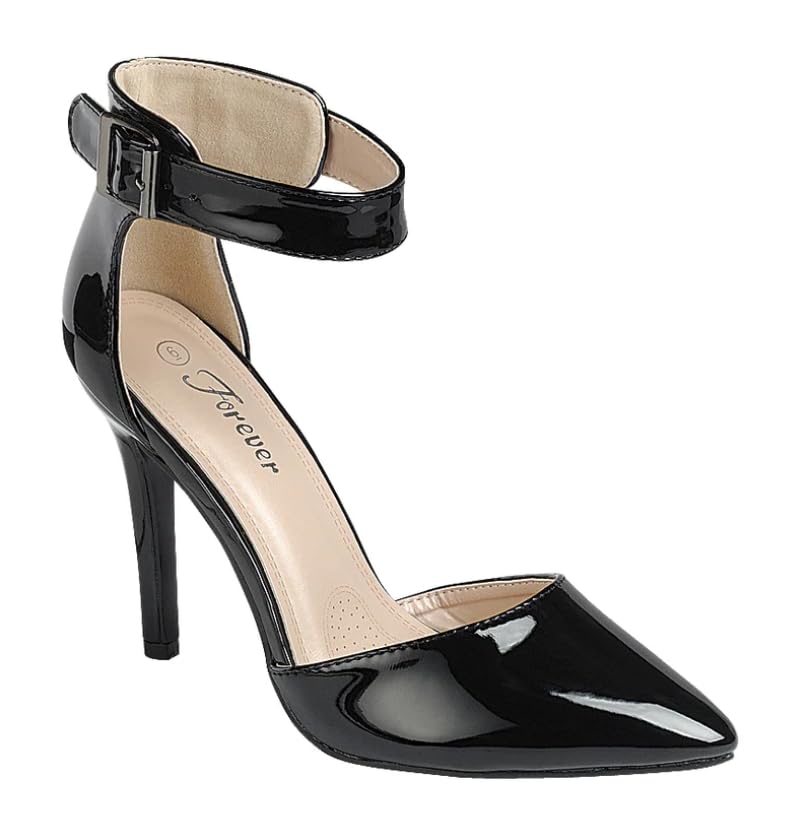 Forever Womens Pointy Toe Ankle Strap Stiletto High Heel Pump Sandal Shoes Young-02 Black Patent 7