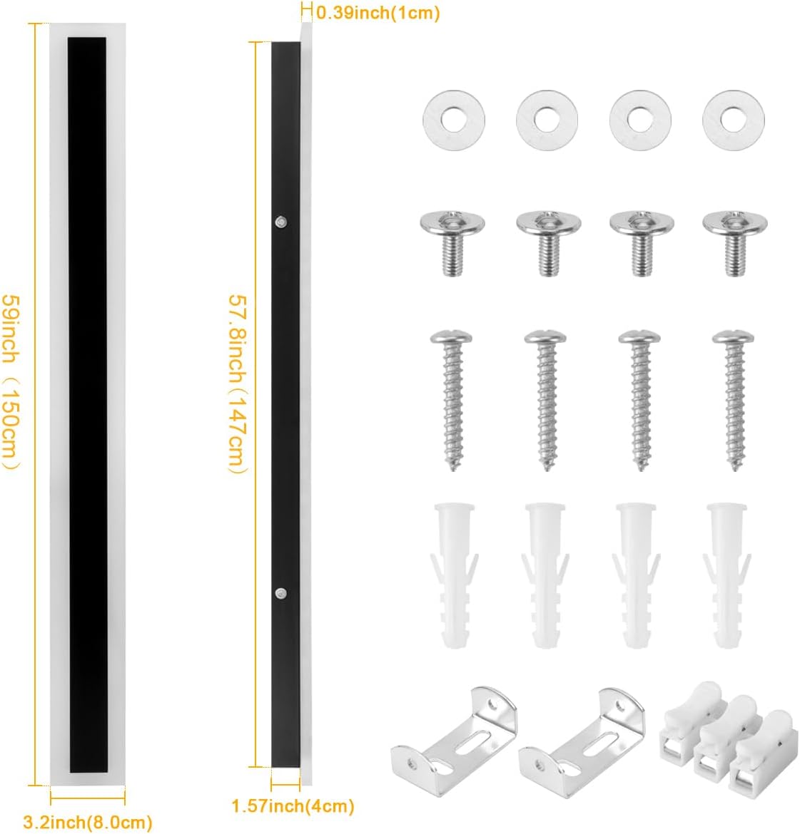 59inch Outdoor Modern LED Wall Light,45W IP65 Warm White 110V led Wall Mount Lighting Fixture Rectangular Black Wall Lights Elegant Frosted White Acrylic Anti Rust