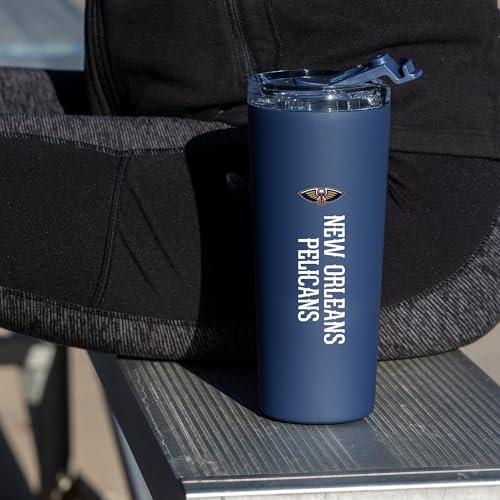 Image of Rico Industries NBA Basketball New Orleans Pelicans Navy 24oz Stainless Steel Tumbler with Lid and Dual Functioning Lid
