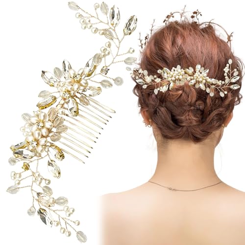 Peine para cabello de boda con perlas y cristales miniatura 1