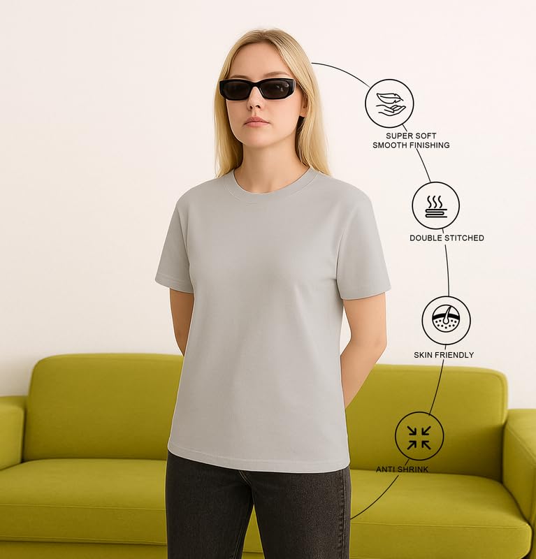Image of Sleepynuts Women's Plain Round Neck Regular Fit Half Sleeve Cotton T Shirt