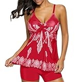 Zando Womens Tankini Bathingsuits for Women Modest Swimsuit Women Swimwear Tummy Control Bathing Suit Top with Boyshorts Slimming Swimming Suits I04 Red Flroal 3X-Large