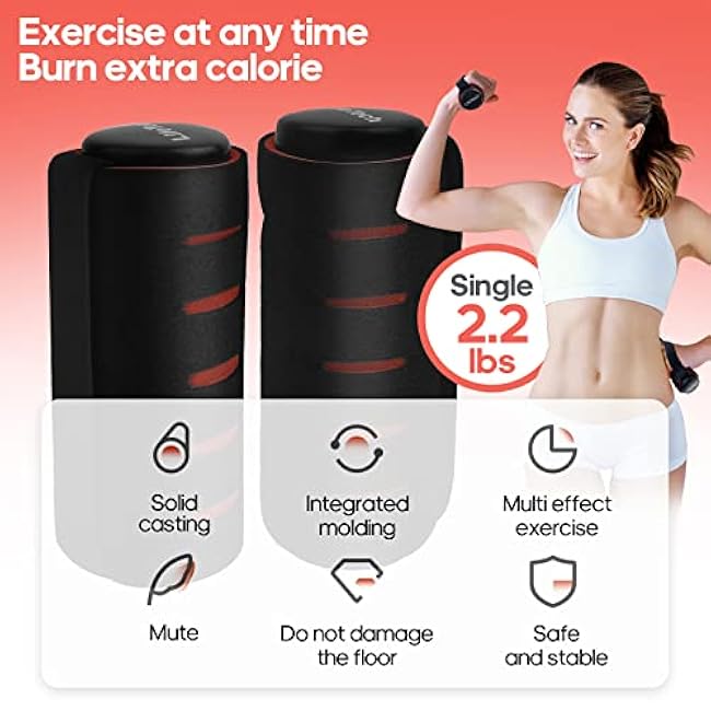 LifeTech Hand Weights for Walking, 2.2 lbs Dumbbells Set of 2 with Anti-Slip Foam Padding, Soft Grip Jogging Handweights for Fitness Training, Cardio Dumbbells 1kg/2.2lbs each black&red