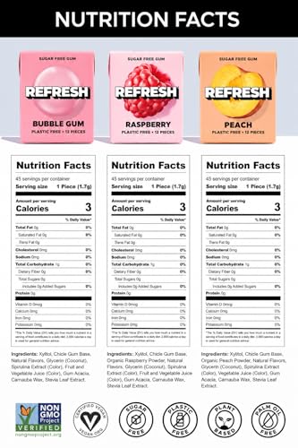 Image of Refresh Plant Based Gum, Sugar Free, Xylitol, 12 Pcs, 6 Pack (Mixed-Fruit)