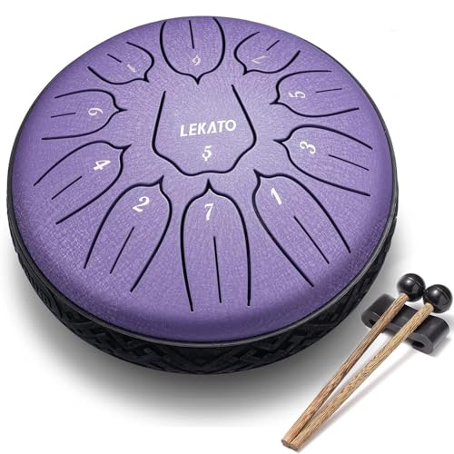 LEKATO Steel Tongue Drum 6 Inch 11 Notes, Rain Drum D Major Handpan Drum for Meditation Yoga...