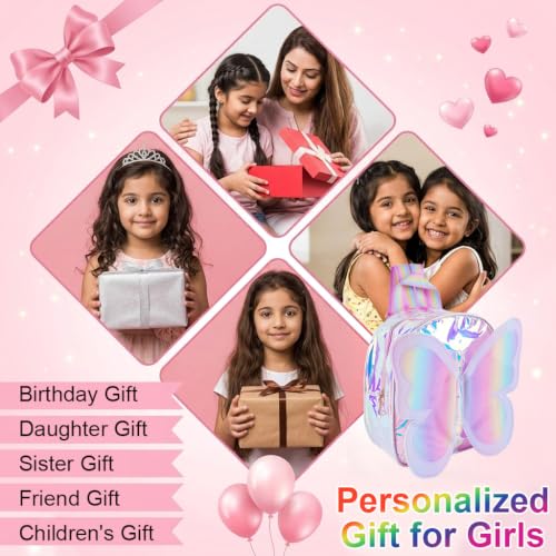 Image of PALAY Mini Butterfly Backpack with Iridescent Rainbow Finish, Holographic Butterfly Applique, Pastel Rainbow Straps Cute Small Zipper Backpack for Kids, Outings, Gifting, 23x28x10cm