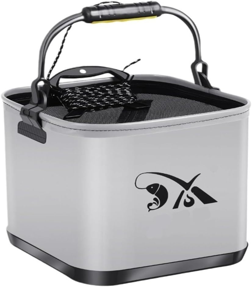Outdoor Fishing Live Fish Bucket, Foldable Water Bucket with EVA Strap, Thickened Portable Fishing Box (22CM)