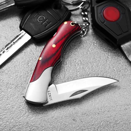 Image of Folding Pocket Knife with Back lock, 2in Stainless Blade and Rosewood Handle, 4.8in Total Length, Compact EDC Gear