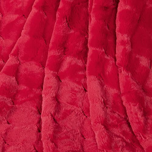 Bytide Jacquard Rabbit Faux Fur Plush Textured Throw Blankets With Micromink Back, Soft Warm Cozy Fluffy Fuzzy Luxury Throw For Couch Sofa Chair Bed Cover, 50" X 60", Christmas Red #TOP2